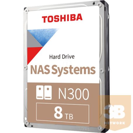 Toshiba Belső HDD 3.5" - N300 High-Reliability 8TB (Retail; NAS, RAID-, Multimédiás kiszolgálótárhely; 256MB / 7200RPM)