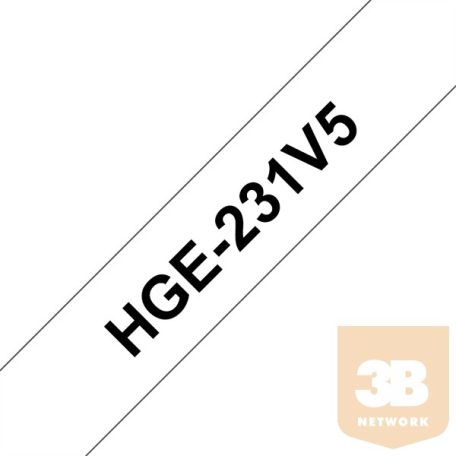 BROTHER Festékszalag HGe-231, Fehér alapon Fekete, Nagy sebességű, 12mm 0.47", 8 méter, 5db/csomag