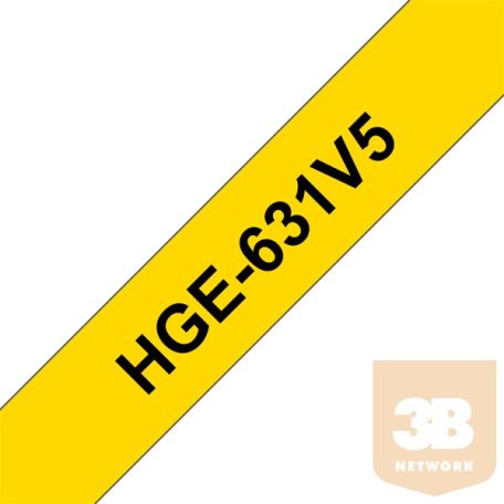BROTHER Festékszalag HGe-631, Sárga alapon Fekete, Nagy sebességű, 12mm 0.47", 8 méter, 5db/csomag