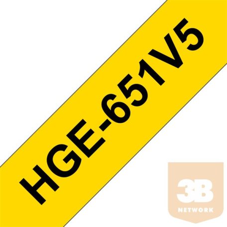 BROTHER Festékszalag HGe-651, Sárga alapon Fekete, Nagy sebességű, 24mm 0.94", 8 méter, 5db/csomag