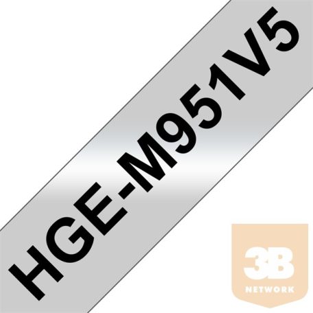 BROTHER Festékszalag HGe-M951, Matt ezüst alapon Fekete, Nagy sebességű, 24mm 0.94", 8 méter, 5db/csomag