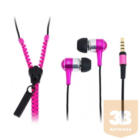 LOGILINK "Zippzár'' Sztereo fülbe dugható fülhallgató Mikrofonnal és távirányítóval , rózsaszín