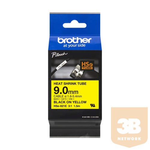 Brother szalag HSE-621E, Sárga alapon fekete, Zsugorcső, 9mm, 1,5m