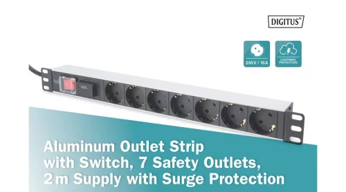 Digitus 7 aljzatos 19" rack PDU túlfesz védett
