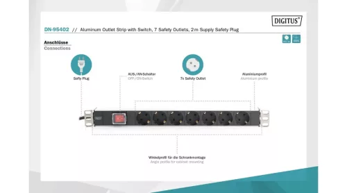 Digitus 7 aljzatos 19" rack PDU