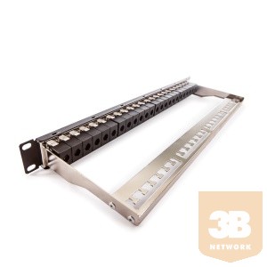 KELine KEP-C5E-U-TL Patch panel, Kategória 5E, 24xRJ45/u, fekete, csatlakozókkal