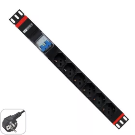   WP Multiple Socket for rack 19"– 6 Italian/Schuko sockets  with 2P circuit braker 1A/60A, 1 unit  - Schuko Plug