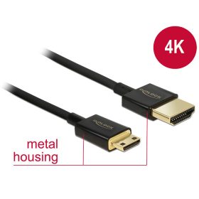  DeLock Cable High Speed HDMI with Ethernet - HDMI-A male > HDMI Mini-C male 3D 4K 2m Slim High Quality Black