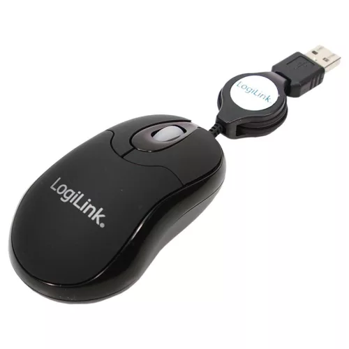 Logilink ID0016 mouse optical USB mini with retractable cable Black