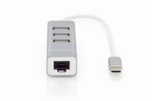 Digitus DA-70253 USB Type-C 3-Port Hub + Fast Ethernet LAN Adapter