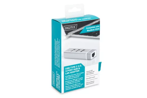Digitus DA-70253 USB Type-C 3-Port Hub + Fast Ethernet LAN Adapter