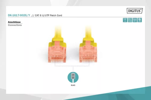 Digitus CAT6 U-UTP Patch Cable 0,25m Yellow