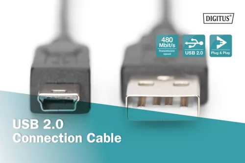 Assmann USB 2.0 connection cable, type  A - mini B (5pin) 1m Black