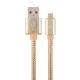 Gembird Cotton braided Micro-USB cable with metal connectors 1,8m Gold