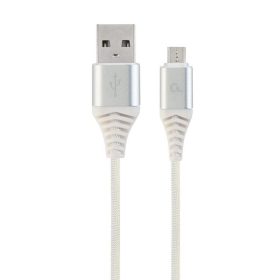  Gembird Premium Cotton Braided Micro-USB Cable 2m Silver/White
