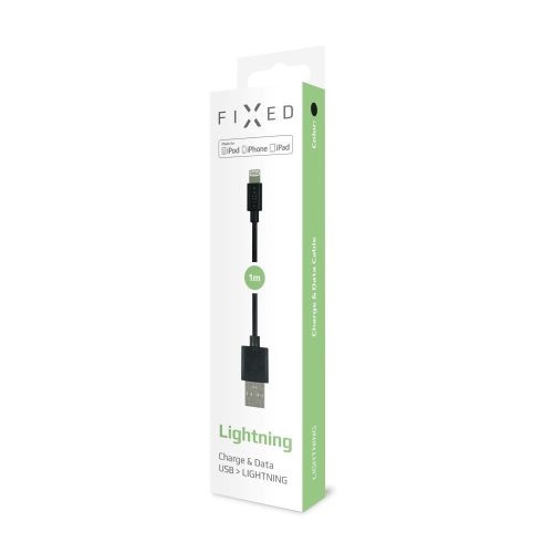 FIXED adat és töltőkábel USB/Lightning csatlakozóval, 1 méter, MFI certified, 20W, Fekete