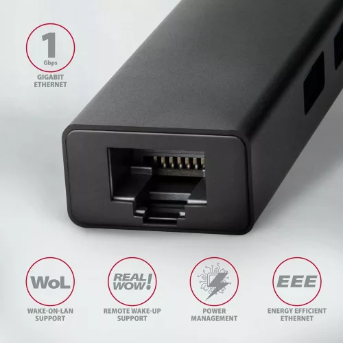 AXAGON HMC-GL3A SuperSpeed USB-C hub + Gigabit LAN Black