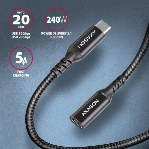 AXAGON BUCM32-CF10AB SPEED+ USB-C <> USB 20GBPS EXTENSION CABLE 1m Black