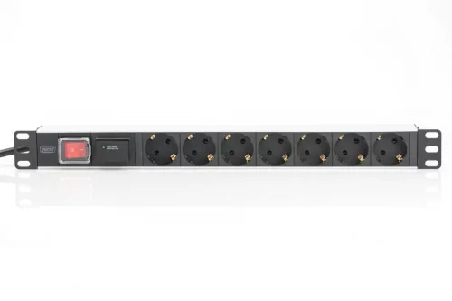 Digitus Aluminum outlet strip with switch 7 safety outlets 2m supply with surge protection