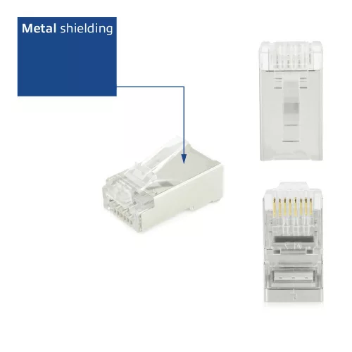 ACT CAT6A pass-through shielded modular RJ45 connector (25db)