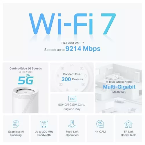 TP-Link Deco BE65 BE9300 Whole Home Mesh WiFi 7 System (1 Pack)