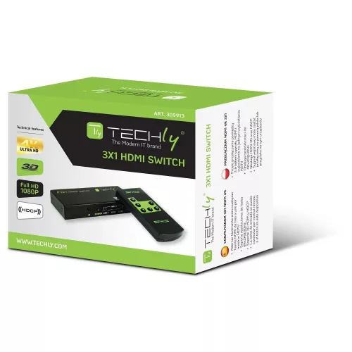 TECHLY  Switch HDMI 3 IN 1 OUT with Remote Control