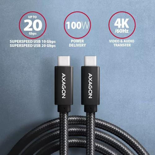 AXAGON BUCM32-CM05AB Speed+ USB-C <> USB 20Gbps cable 0,5m Black