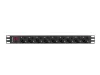 Lanberg 19" PDU/elosztósor 1U 16A 3m 9x Schuko aljzat