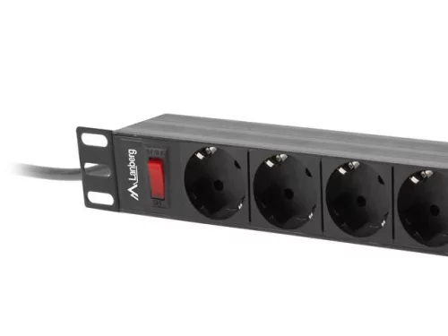 Lanberg 19" PDU/elosztósor 1U 16A 3m 9x Schuko aljzat