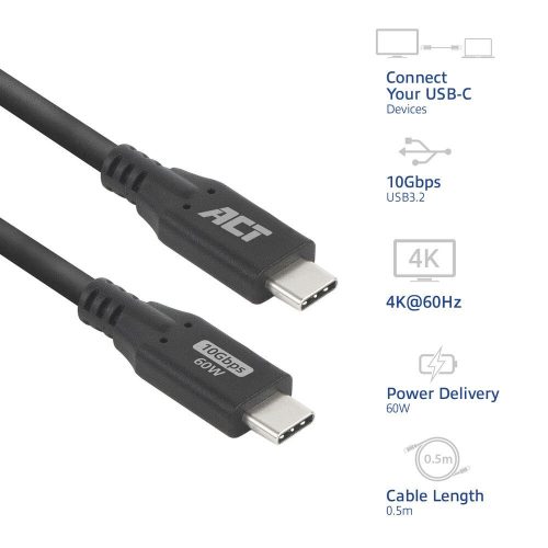 ACT USB-C to USB-C cable 0,5m Black