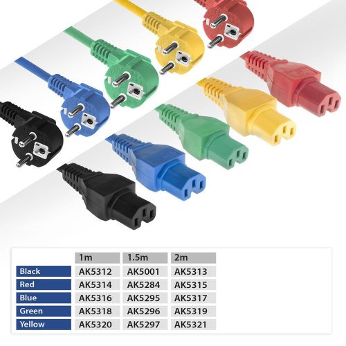 ACT Powercord mains connector Schuko CEE 7/7 male (angled) - C15 IEC 60320 2m Black