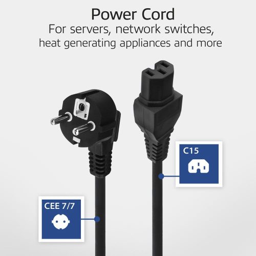 ACT Powercord mains connector Schuko CEE 7/7 male (angled) - C15 IEC 60320 2m Black