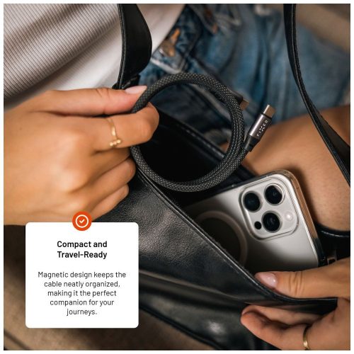 FIXED Mágneses fonott kábel, USB-C/USB-C 2m, szürke