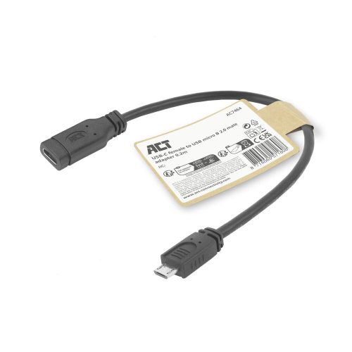 ACT USB Type-C female to USB micro B 2.0 male adapter cable 0,2m Black