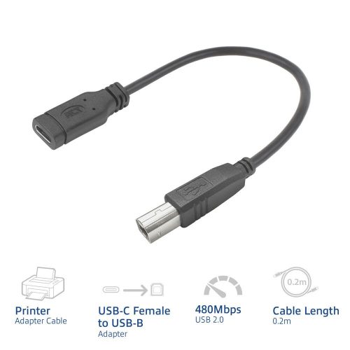 ACT USB Type-C female to USB-B 2.0 printer adapter cable 0,2m Black