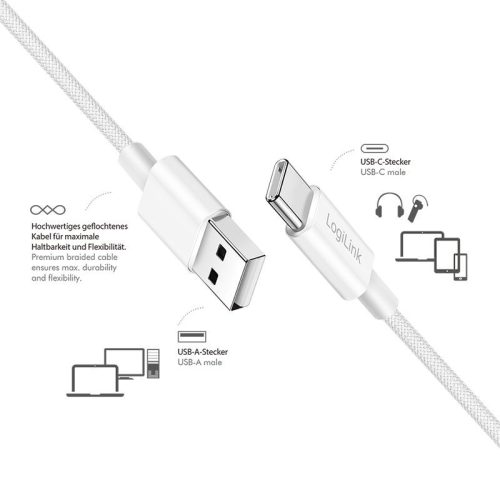 Logilink USB-A to USB-C male/male cable 0,5m White