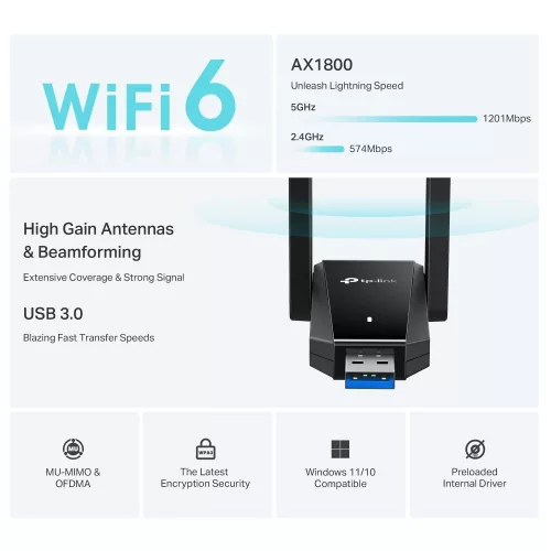 TP-Link Archer TX30U Plus AX1800 Dual Antennas High Gain Wireless USB Adapter