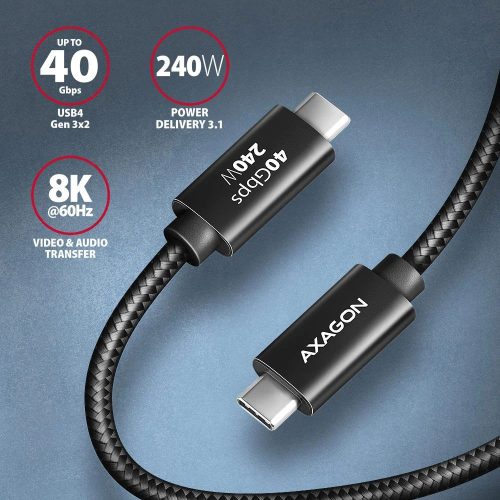 AXAGON BUCM4X-CM05AB NEWGEN USB-C <> USB-C 4 Gen 3x2 Cable 0,5m Black