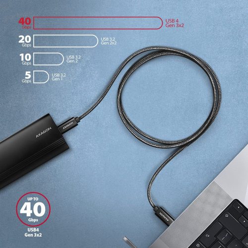 AXAGON BUCM4X-CM05AB NEWGEN USB-C <> USB-C 4 Gen 3x2 Cable 0,5m Black
