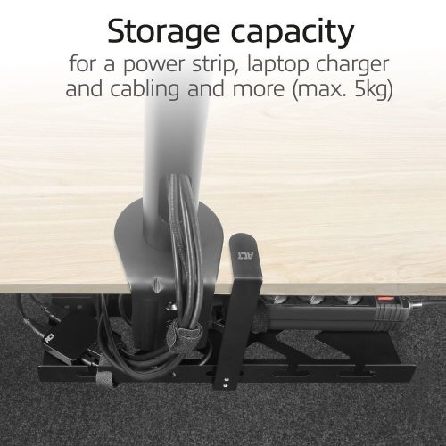 ACT Under-desk cable management tray with clamp mount 40cm Black
