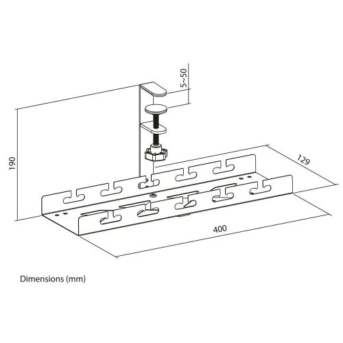 ACT Under-desk cable management tray with clamp mount 40cm Black
