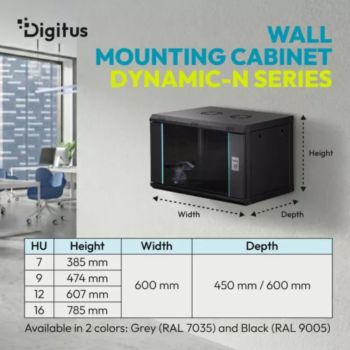 Digitus Dynamic DN-37101 19" 7U Falra szerelhető Rackszekrény Black