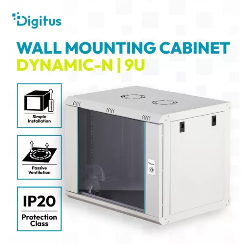 Digitus Dynamic DN-37104 19" 9U Falra szerelhető Rackszekrény Grey
