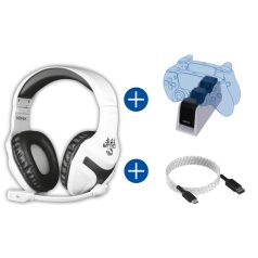   KONIX - MYTHICS PS5 Gamer csomag (Fejhallgató + Dupla töltő állomás + Töltő kábel), Fehér