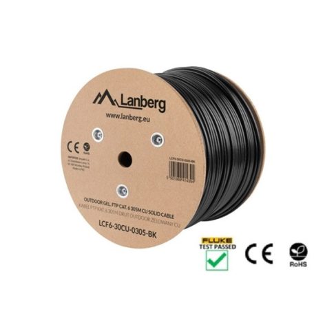 NET Lanberg Cat.6 F/UTP kültéri réz telepítői kábel, gél réteggel, 305m, 23AWG, 250Mhz, Fca, fekete