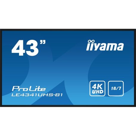 iiyama Prolite 18/7 IPS LFD, 42.5" LE4341UHS-B1, 3840x2160, 16:9, 350cd/m2, 8ms, VGA/HDMI/USB/Ethernet