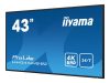 IIYAMA LH4341UHS-B2 43inch 3840x2160 4K UHD IPS panel 1precent Haze Landscape and Portrait mode Speakers 2x 10W VGA 3x HDMI 500cd/m2