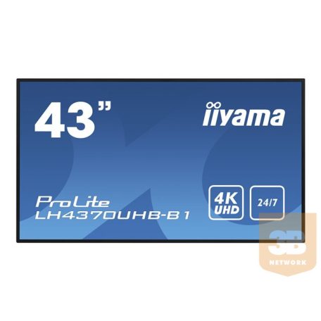 IIYAMA LH4370UHB-B1 43inch VA Super Slim 4K UHD Landscape or Portrait 4000:1 700cd/m2 2xHDMI USB LAN RS232 Android 9 OS