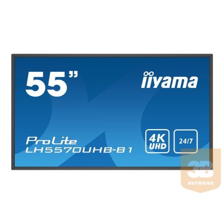 IIYAMA LH5570UHB-B1 55inch VA Super Slim 4K UHD Landscape or Portrait 4000:1 700cd/m2 2xHDMI USB LAN RS232 Android 9 OS