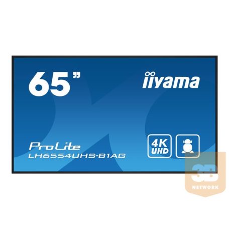IIYAMA LH6554UHS-B1AG 65inch 3840x2160 UHD IPS panel Haze 25percent 500cd/m Landscape and Portrait Signal FailOver Speakers